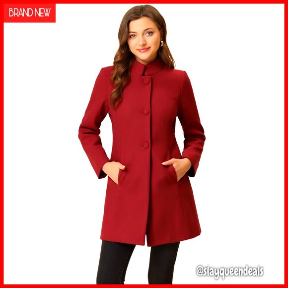 Mid-Long Wool Pea Coat Stand Collar Single Breasted Winter Overcoat